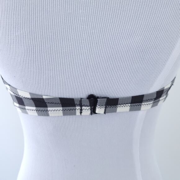 J. Crew Bikini Top 36B Buffalo Check Plaid Black, Off White Swimsuit Top Bathing - Picture 2 of 5